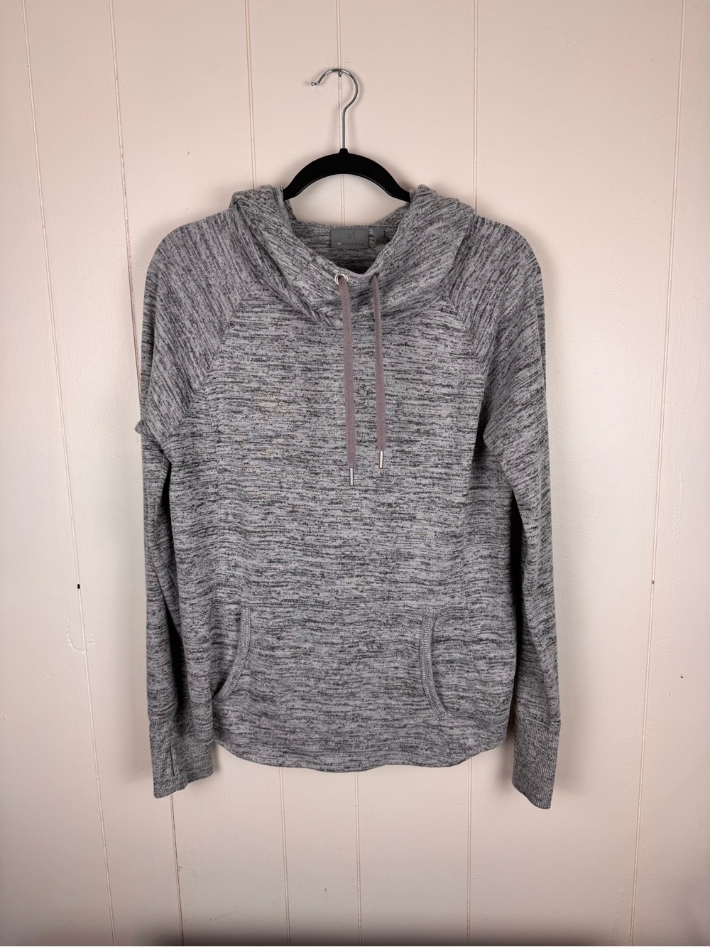 Athleta Women’s Medium Gray Marled Pullover Hoodie Thumbholes Kangaroo Pocket